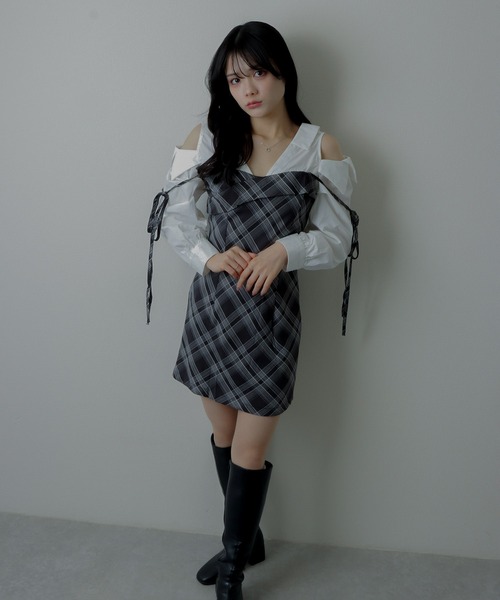 M DOLLY(エムドリー)の「check ribbon mini dress/チェックリボンミニドレス(ワンピース・レディース・グレー・S/M)」の6枚目の写真