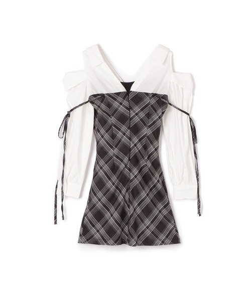 値下げ！【未使用タグ付】BMUET(TE) RIBBON MINI DRESS check ribbon mini dress/チェックリボンミニドレス（ワンピース）｜M