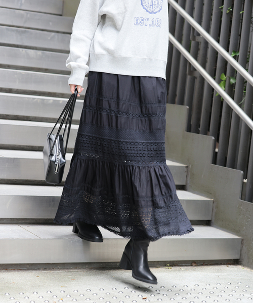 JOURNAL STANDARD（ジャーナルスタンダード）の「INDIA VOILE レーススカート（スカート・レディース・ホワイト/ブラック・FREE）」の3枚目の写真