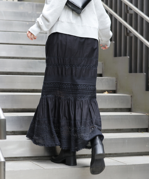 JOURNAL STANDARD（ジャーナルスタンダード）の「INDIA VOILE レーススカート（スカート・レディース・ホワイト/ブラック・FREE）」の5枚目の写真