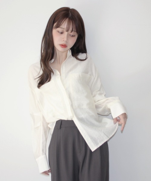 Ada.(エイダ)の「【Eclat one】シアー サテン ポケット デザイン ルーズシルエット シャツ(シャツ/ブラウス・レディース・ブラウン/ネイビー/オフホワイト・FREE)」の1枚目の写真