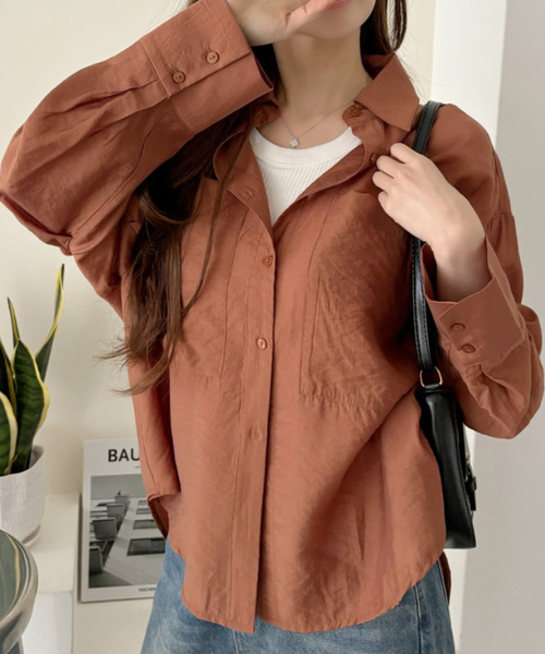 Ada.(エイダ)の「【Eclat one】シアー サテン ポケット デザイン ルーズシルエット シャツ(シャツ/ブラウス・レディース・ブラウン/ネイビー/オフホワイト・FREE)」の15枚目の写真