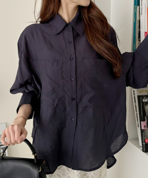 Ada.(エイダ)の「【Eclat one】シアー サテン ポケット デザイン ルーズシルエット シャツ(シャツ/ブラウス・レディース・ブラウン/ネイビー/オフホワイト・FREE)」の18枚目の写真