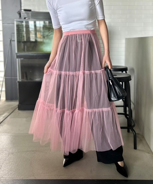 Kotoe（コトエ）の「シアー レイヤード 2ティアードロングスカート（スカート・レディース・ピンク/ホワイト/ブラック・FREE）」の3枚目の写真