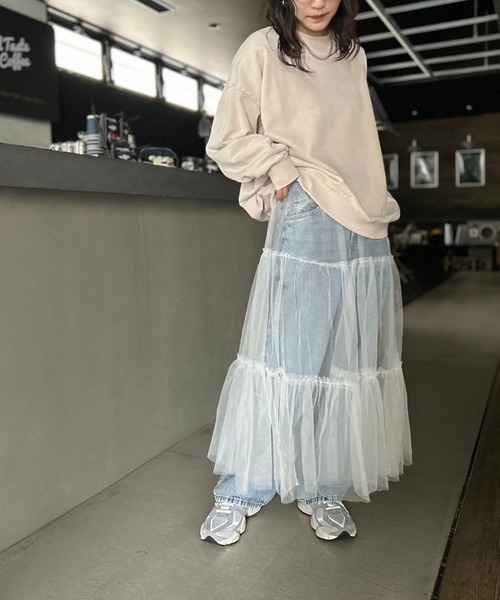 Kotoe（コトエ）の「シアー レイヤード 2ティアードロングスカート（スカート・レディース・ピンク/ホワイト/ブラック・FREE）」の4枚目の写真