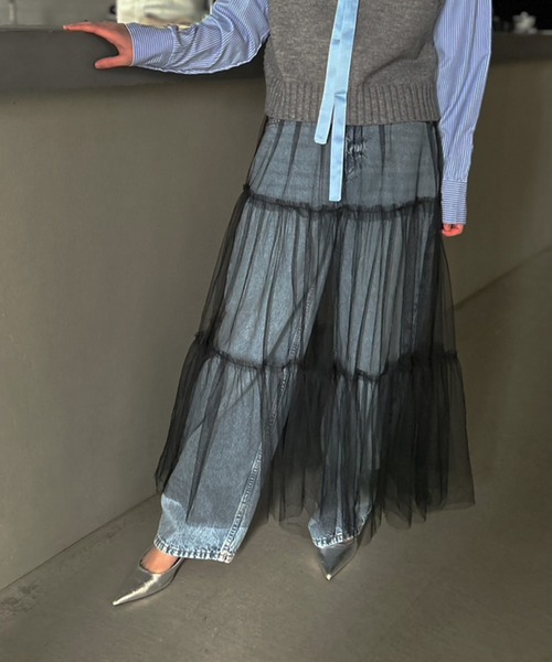 Kotoe（コトエ）の「シアー レイヤード 2ティアードロングスカート（スカート・レディース・ピンク/ホワイト/ブラック・FREE）」の9枚目の写真