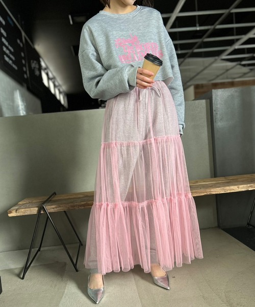 Kotoe（コトエ）の「シアー レイヤード 2ティアードロングスカート（スカート・レディース・ピンク/ホワイト/ブラック・FREE）」の17枚目の写真