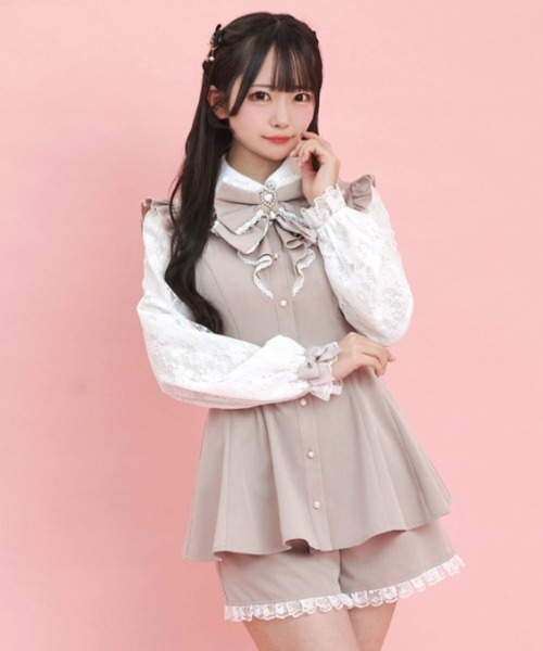 Secret Honey（シークレットハニー）の「レース袖ラッフルセットアップ（セットアップ・レディース・ピンク/ブラック/グレー/ブラックミックス・MEDIUM）」の4枚目の写真