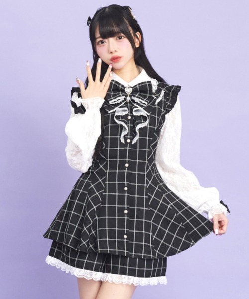 Secret Honey（シークレットハニー）の「レース袖ラッフルセットアップ（セットアップ・レディース・ピンク/ブラック/グレー/ブラックミックス・MEDIUM）」の2枚目の写真