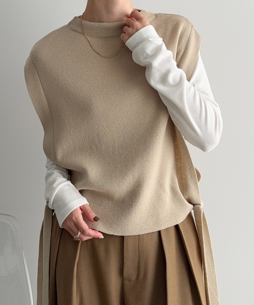 meilmada（メイルマダ）の「サイドリボンニットベスト（ベスト・レディース・ベージュ/ブラック/チャコールグレー・FREE）」の3枚目の写真