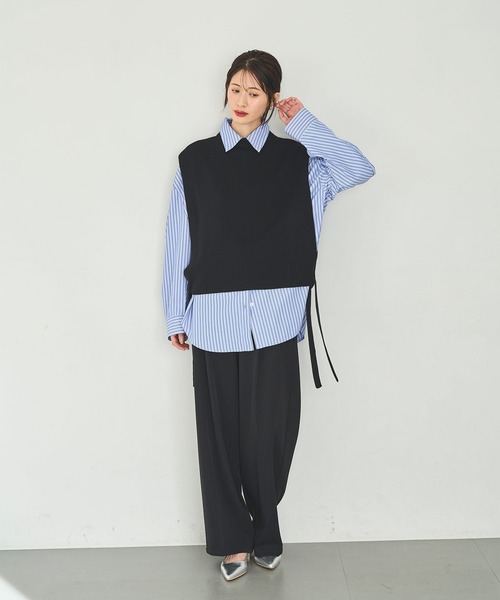 meilmada（メイルマダ）の「サイドリボンニットベスト（ベスト・レディース・ベージュ/ブラック/チャコールグレー・FREE）」の6枚目の写真