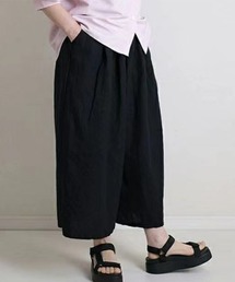 ガウチョパンツ 綿100%9分丈 ハイウエスト ワイドパンツ