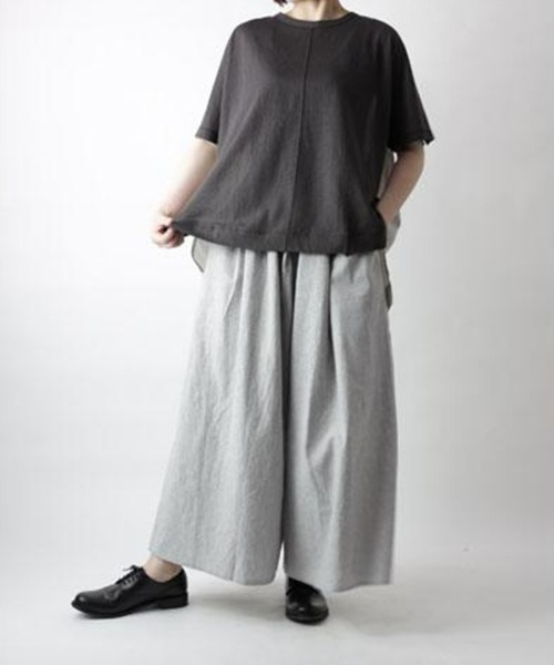 SEU(エスイーユー)の「ガウチョパンツ 綿100%9分丈 ハイウエスト ワイドパンツ(スラックス・レディース・グリーン/グレー/ベージュ/ブラック/ブルー・フリー)」の11枚目の写真