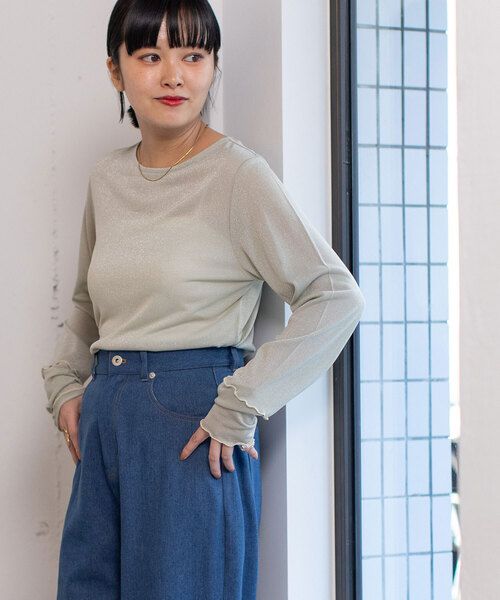 POU DOU DOU（プードゥドゥ）の「シアーラメトップス（Tシャツ/カットソー・レディース・ライトグレー/ラベンダー/ベージュ・M）」の4枚目の写真