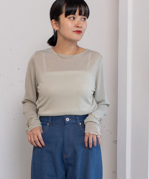 POU DOU DOU（プードゥドゥ）の「シアーラメトップス（Tシャツ/カットソー・レディース・ライトグレー/ラベンダー/ベージュ・M）」の5枚目の写真