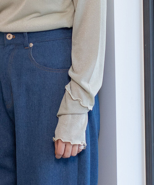 POU DOU DOU（プードゥドゥ）の「シアーラメトップス（Tシャツ/カットソー・レディース・ライトグレー/ラベンダー/ベージュ・M）」の8枚目の写真