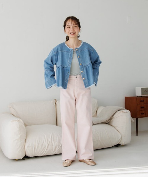 flower（フラワー）の「デニムフレアジャケット（ノーカラージャケット