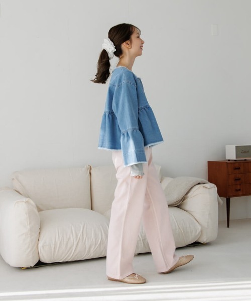 flower（フラワー）の「デニムフレアジャケット（ノーカラージャケット・レディース・ブルー・FREE）」の15枚目の写真