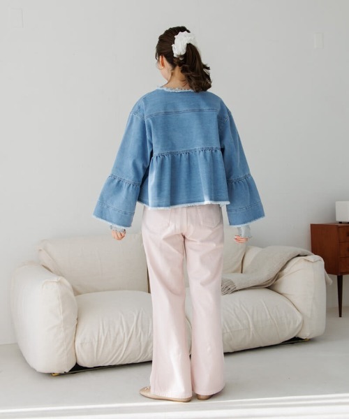 flower（フラワー）の「デニムフレアジャケット（ノーカラージャケット・レディース・ブルー・FREE）」の16枚目の写真