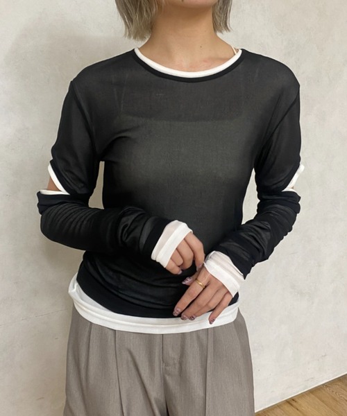 raffime(ラフィミー)の「【Raffime】スリット入りシアートップス(Tシャツ/カットソー・レディース・ブラック/ライトイエロー/オフホワイト・フリー)」の15枚目の写真