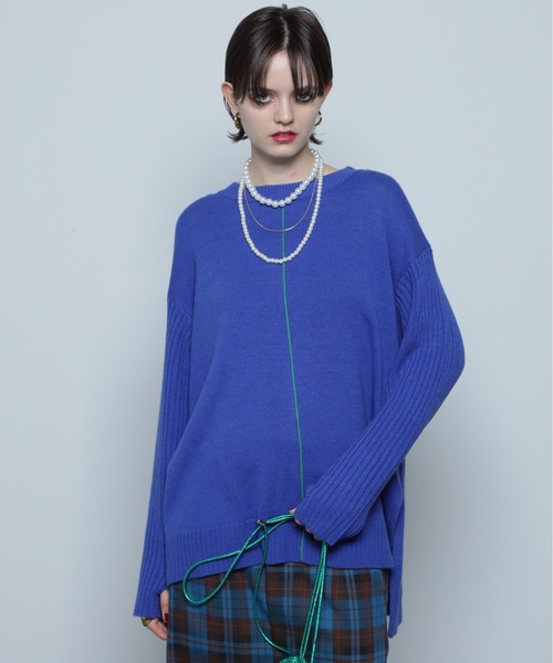 ROSE BUD（ローズバッド）の「バイカラーラインニットプルオーバー（ニット/セーター・レディース・ブルー/ホワイト/ブラック・ONE SIZE）」の3枚目の写真