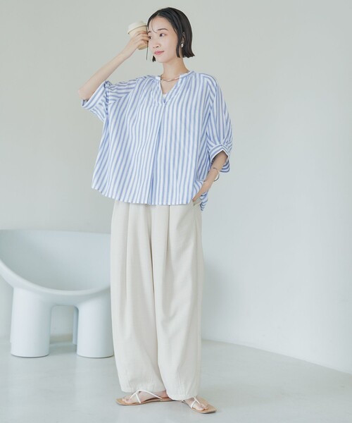 coen（コーエン）の「リネンタッチ ポリエステル イージー カーブパンツ（スラックス・レディース・ナチュラル/ブラック/ベージュ・M/L）」の10枚目の写真