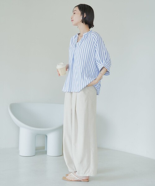 coen（コーエン）の「リネンタッチ ポリエステル イージー カーブパンツ（スラックス・レディース・ナチュラル/ブラック/ベージュ・M/L）」の11枚目の写真