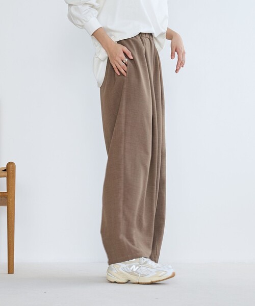 coen（コーエン）の「リネンタッチ ポリエステル イージー カーブパンツ（スラックス・レディース・ナチュラル/ブラック/ベージュ・M/L）」の14枚目の写真