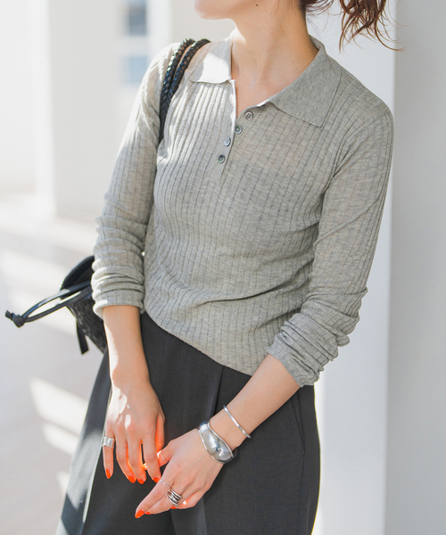 ◆シアーポロシャツニットプルオーバー◆ セール】ハイゲージシアーポロシャツニットプルオーバー（ニット