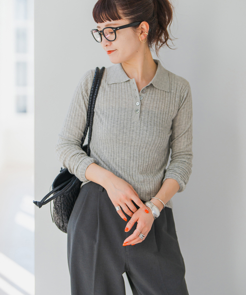 Spick&Span シアーポロシャツニットプルオーバー Spick & Span｜手洗い可 / シアーポロシャツニットプルオーバー