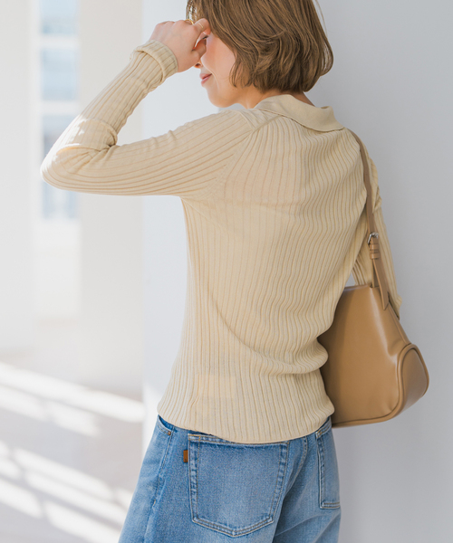 Spick & Span（スピックアンドスパン）の「手洗い可 / シアーポロシャツニットプルオーバー（ニット/セーター・レディース・ベージュ/ライトグレー/ブラック・FREE）」の19枚目の写真