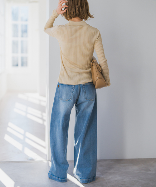 Spick & Span（スピックアンドスパン）の「手洗い可 / シアーポロシャツニットプルオーバー（ニット/セーター・レディース・ベージュ/ライトグレー/ブラック・FREE）」の22枚目の写真