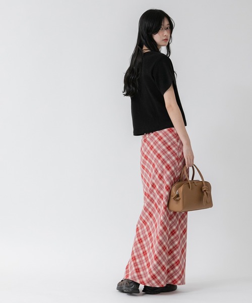 HEILIS(ヘイリス)の「バイアスチェックナロースカート / レッド ブラウン 春服 秋服 冬服 ガーリー レディース 韓国 トレンド タイトスカート ロングスカート クリスマス ホリデー(スカート・レディース・レッド/ブラウン・FREE)」の10枚目の写真