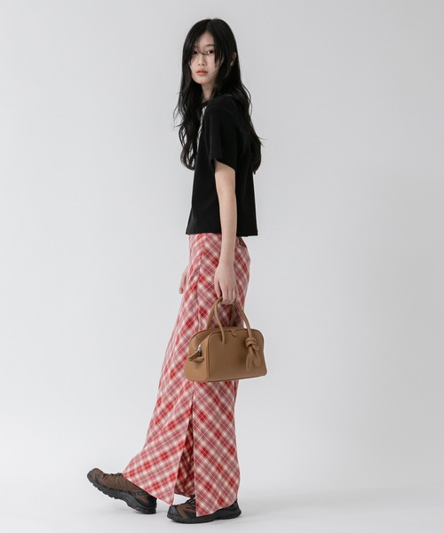 HEILIS(ヘイリス)の「バイアスチェックナロースカート / レッド ブラウン 春服 秋服 冬服 ガーリー レディース 韓国 トレンド タイトスカート ロングスカート クリスマス ホリデー(スカート・レディース・レッド/ブラウン・FREE)」の11枚目の写真