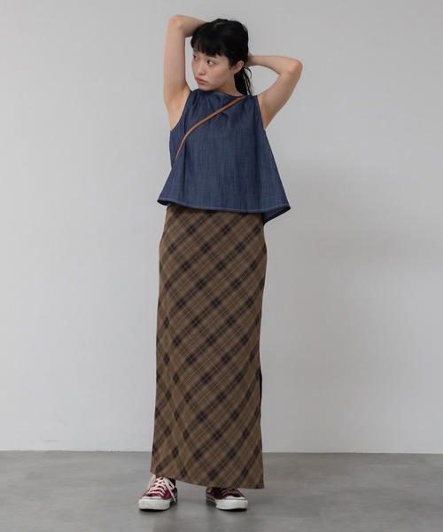 HEILIS(ヘイリス)の「バイアスチェックナロースカート / レッド ブラウン 春服 秋服 冬服 ガーリー レディース 韓国 トレンド タイトスカート ロングスカート クリスマス ホリデー(スカート・レディース・レッド/ブラウン・FREE)」の16枚目の写真
