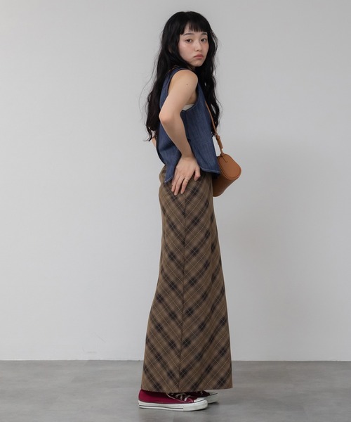 HEILIS(ヘイリス)の「バイアスチェックナロースカート / レッド ブラウン 春服 秋服 冬服 ガーリー レディース 韓国 トレンド タイトスカート ロングスカート クリスマス ホリデー(スカート・レディース・レッド/ブラウン・FREE)」の17枚目の写真