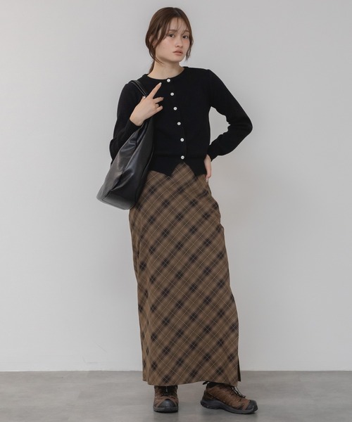 バイアスチェックナロースカート/レッド ブラウン 春服 ガーリー