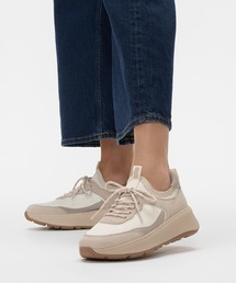 F-MODE SUEDE/KNIT FLATFORM SLIP-ON LACED SNEAKERS