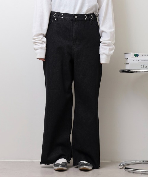 hunch（ハンチ）の「hunch ウエストホックデニム2WAYワイドパンツ（デニムパンツ・レディース・ブラック・FREE）」の6枚目の写真