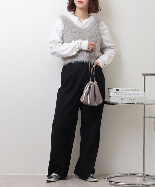 hunch（ハンチ）の「hunch ウエストホックデニム2WAYワイドパンツ（デニムパンツ・レディース・ブラック・FREE）」の5枚目の写真