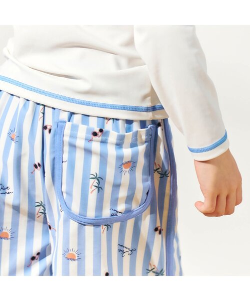 apres les cours（アプレレクール）の「きょうりゅう・ストライプラッシュガード付きボクサー水着（ラッシュガード・キッズ・アイボリー/グリーン・80/90/100/110）」の6枚目の写真