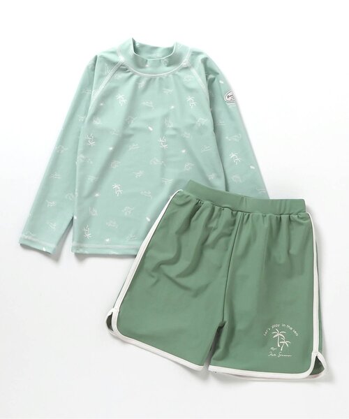 apres les cours（アプレレクール）の「きょうりゅう・ストライプラッシュガード付きボクサー水着（ラッシュガード・キッズ・アイボリー/グリーン・80/90/100/110）」の9枚目の写真