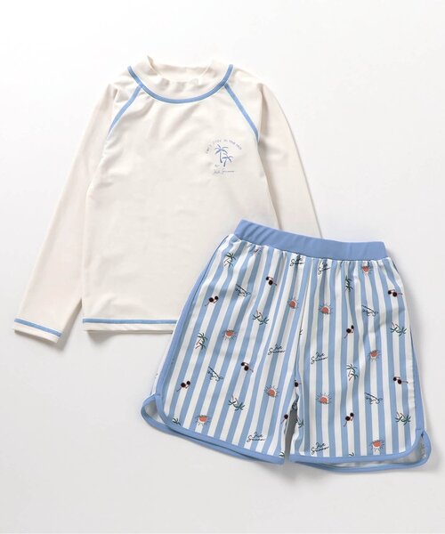 apres les cours（アプレレクール）の「きょうりゅう・ストライプラッシュガード付きボクサー水着（ラッシュガード・キッズ・アイボリー/グリーン・80/90/100/110）」の19枚目の写真