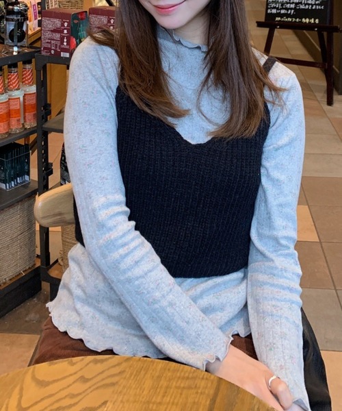 セール】小花柄長袖トップス／floral pattern top メロウ加工 フリル