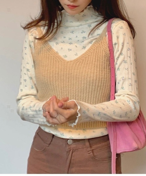 セール】小花柄長袖トップス／floral pattern top メロウ加工 フリル