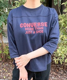 【CONVERSE/コンバース】天竺 裾ラウンド/袖切替　プリント8分袖Tシャツ