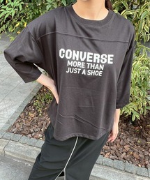 【CONVERSE/コンバース】天竺 裾ラウンド/袖切替 プリント8分袖Tシャツ