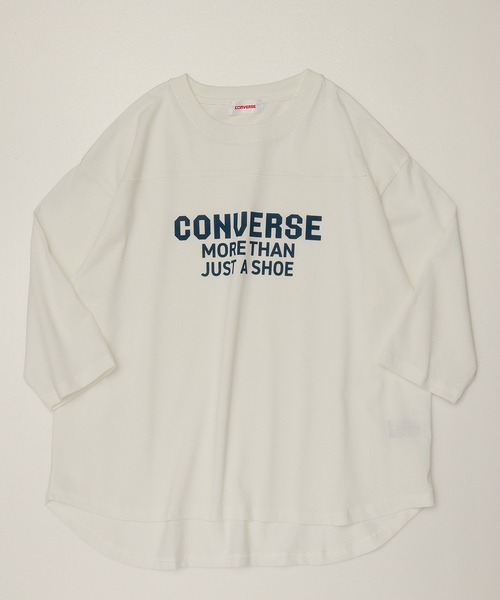 CONVERSE(コンバース)の「【CONVERSE/コンバース】天竺 裾ラウンド/袖切替 プリント8分袖Tシャツ(Tシャツ/カットソー・レディース・グリーン系1/グリーン系2/ホワイト系1/ブラック/スミクロ/ネイビー/ホワイト系2/オートミール・M/L)」の9枚目の写真
