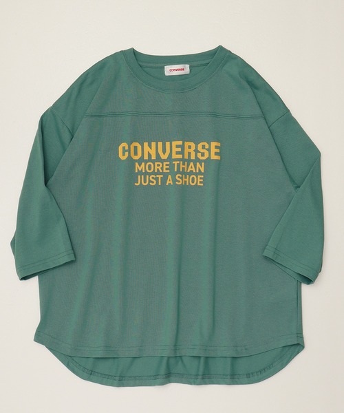 CONVERSE(コンバース)の「【CONVERSE/コンバース】天竺 裾ラウンド/袖切替 プリント8分袖Tシャツ(Tシャツ/カットソー・レディース・グリーン系1/グリーン系2/ホワイト系1/ブラック/スミクロ/ネイビー/ホワイト系2/オートミール・M/L)」の15枚目の写真