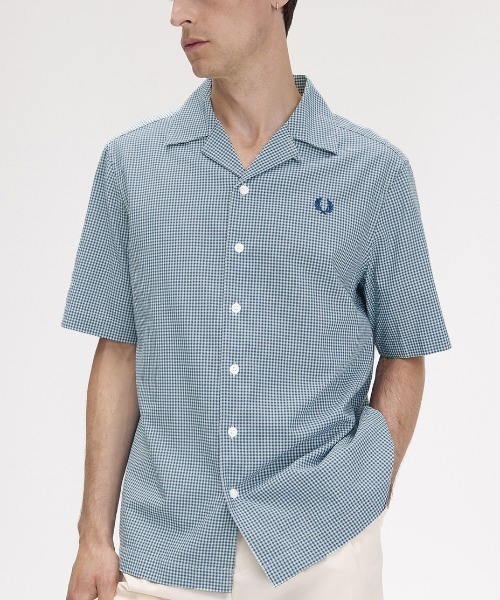 FRED PERRY(フレッドペリー)の「Micro Gingham Seersucker Shirt/マイクロギンガムシアサッカーシャツ(シャツ/ブラウス・メンズ・サックスブルー/ライトオリーブ・L/M/S)」の12枚目の写真